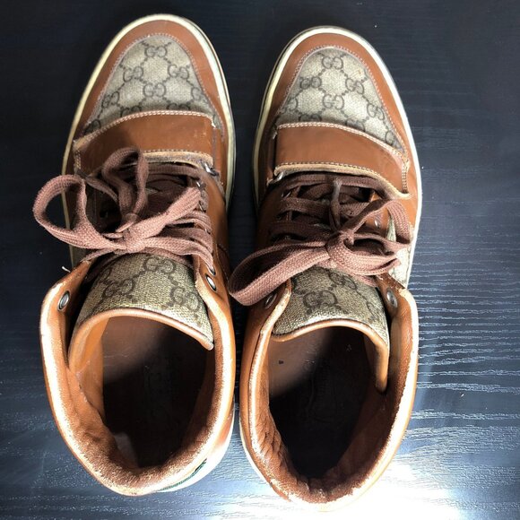 Gucci GG Canvas Leather High Top Sneakers – Brown Monogram – 245310 9.5G US 10.5 - Picture 5 of 11